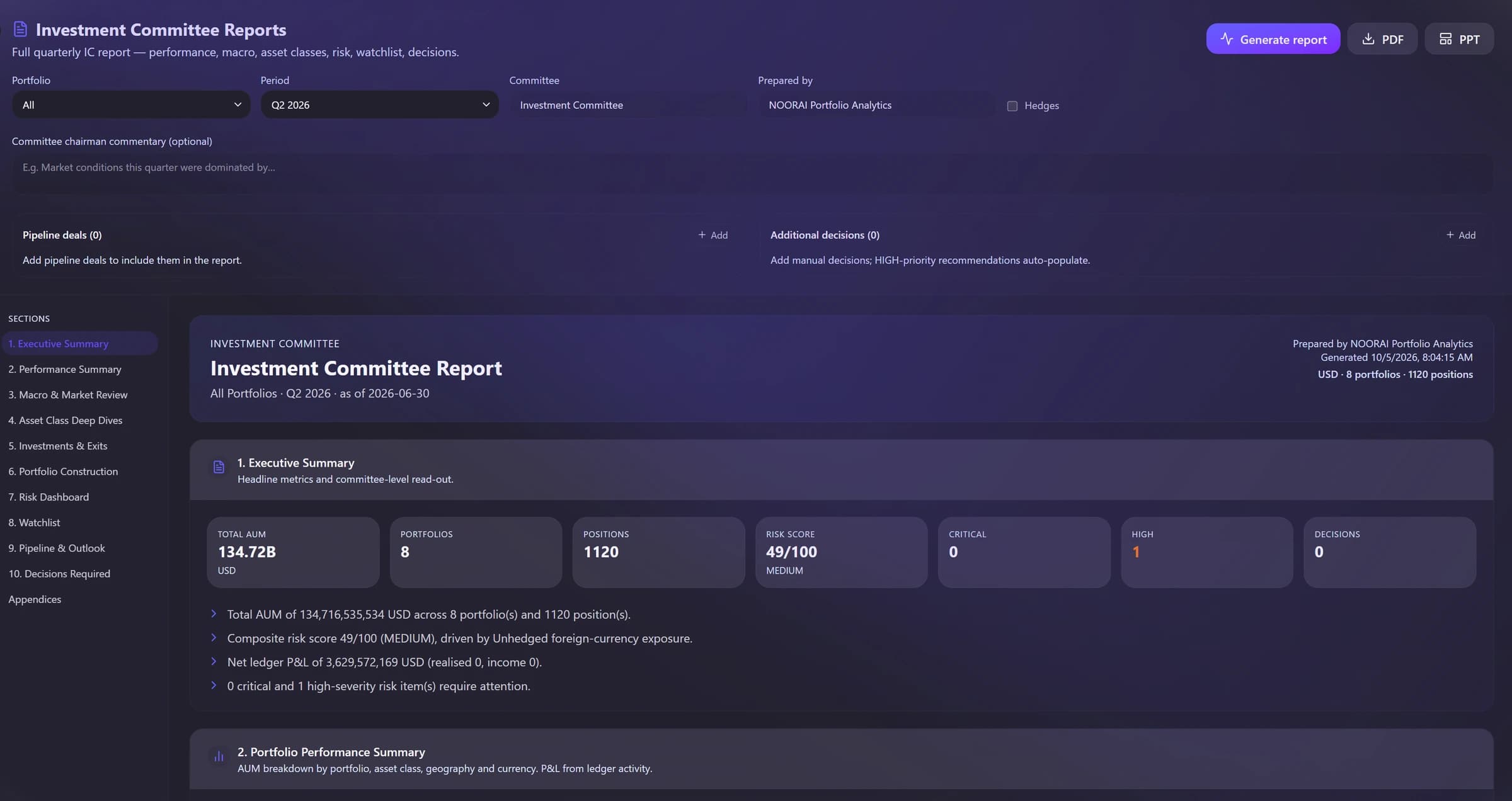 NOORAI platform dashboard for AI economic forecasting and scenario modelling